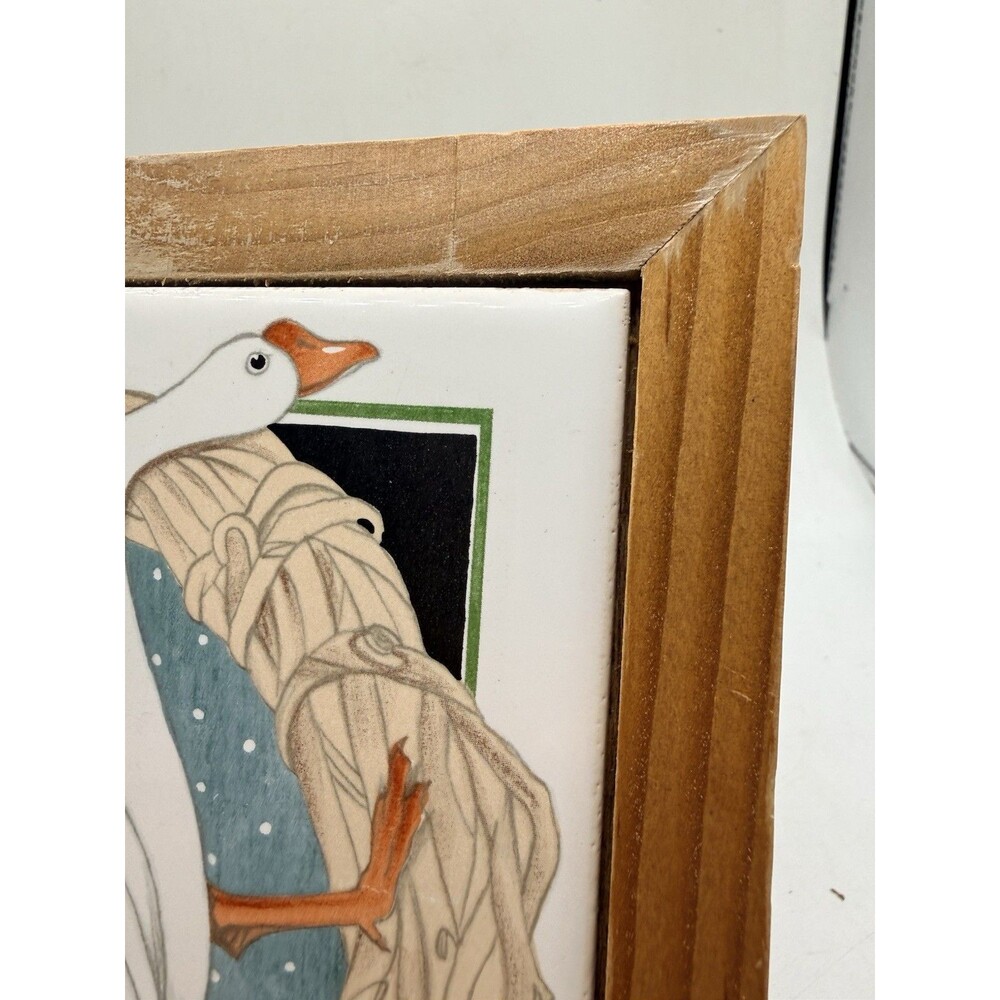 Vintage Geese In Wreath Vandor Pelzman Ceramic Tile Wood Trivet Hot Pad 1981 - Picture 6 of 11